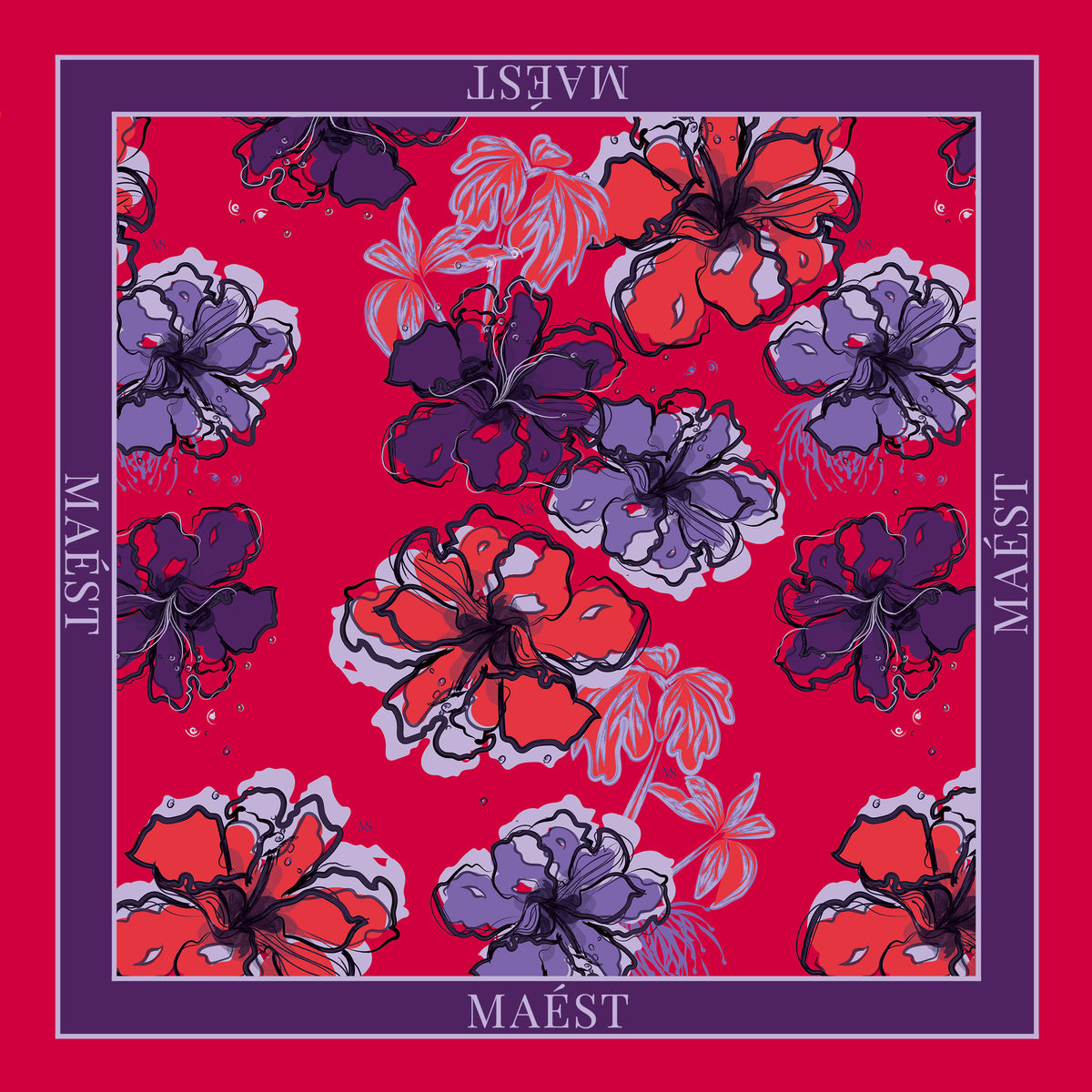 Floral Fragments Scarf (red)