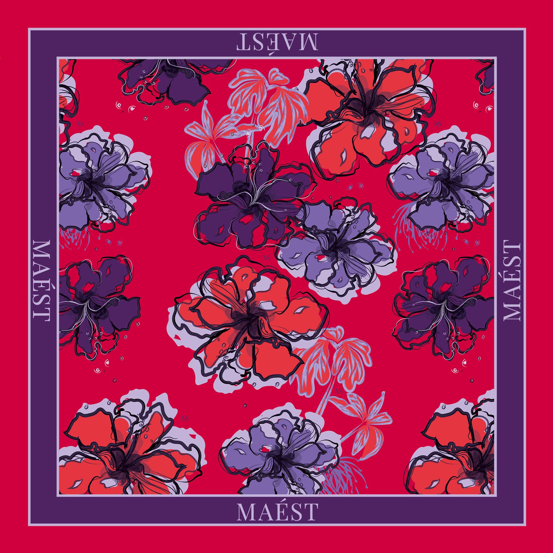 Floral Fragments Scarf (red)