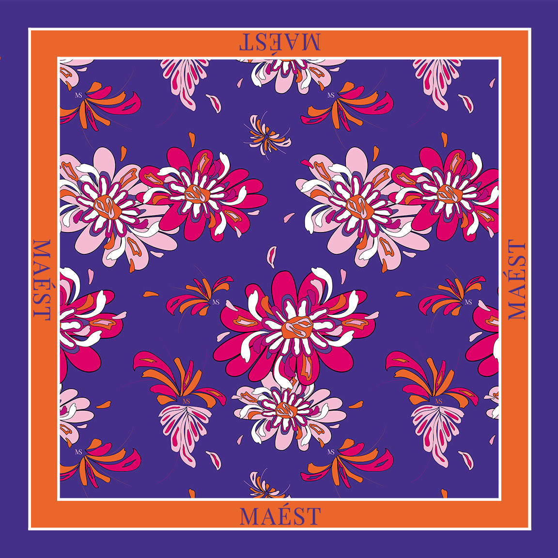 Leaf of Eden Silk Scarf (purple/orange)