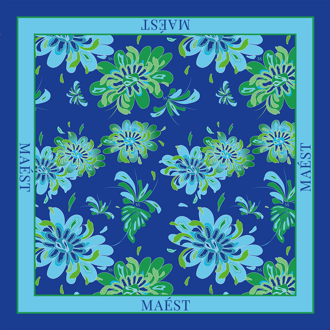 Leaf of Eden Silk Scarf (blue/green)