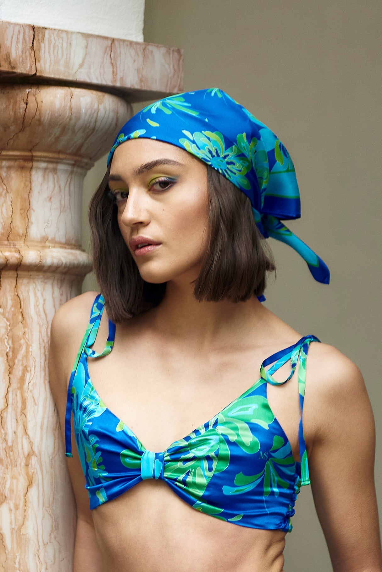Leaf of Eden Silk Scarf (blue/green)