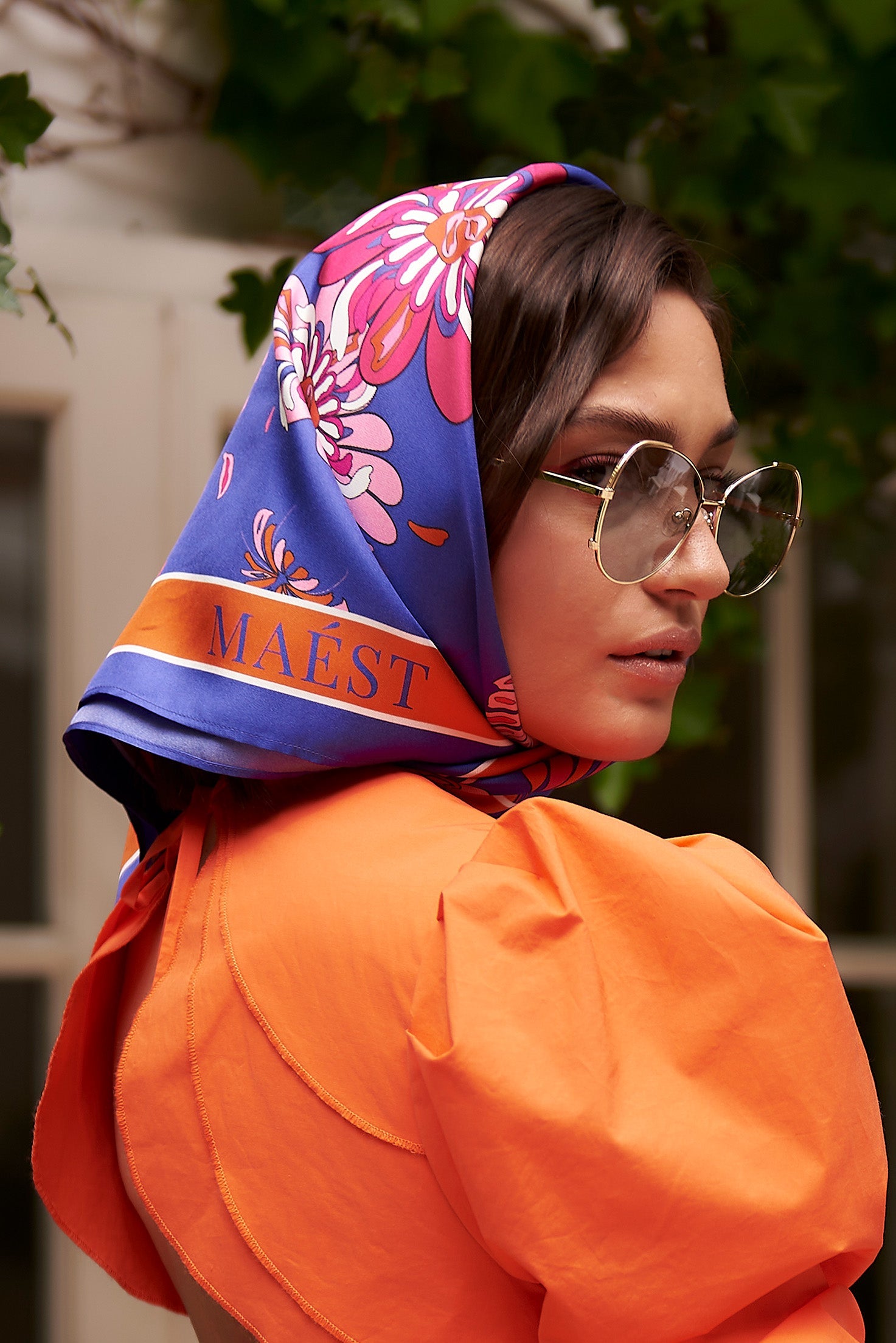Leaf of Eden Silk Scarf (purple/orange)