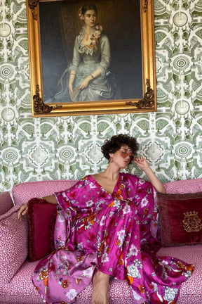 Lilies Silk Satin Kaftan