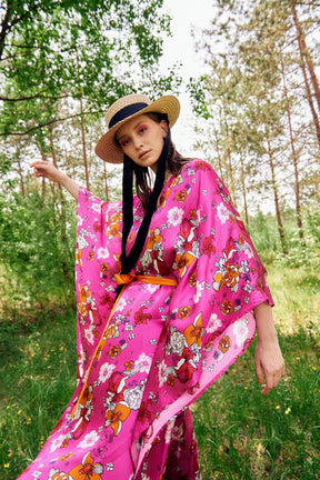 Lilies Silk Satin Kaftan