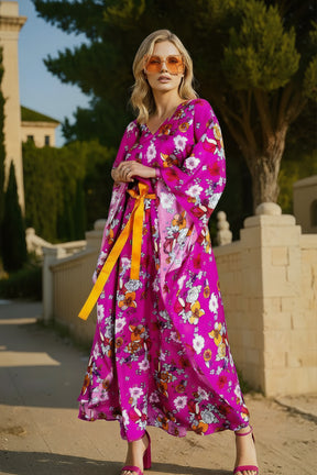 Lilies Silk Satin Kaftan
