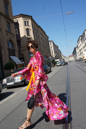 Lilies Silk Satin Kaftan